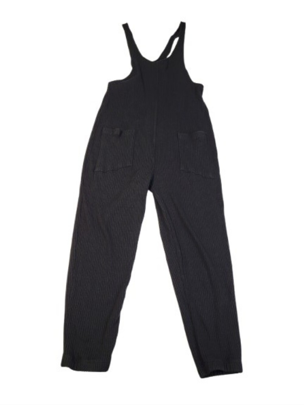 For Days Organic Cotton Romper Jumpsuit Ribbed Black Bodysuit Pockets Women's M